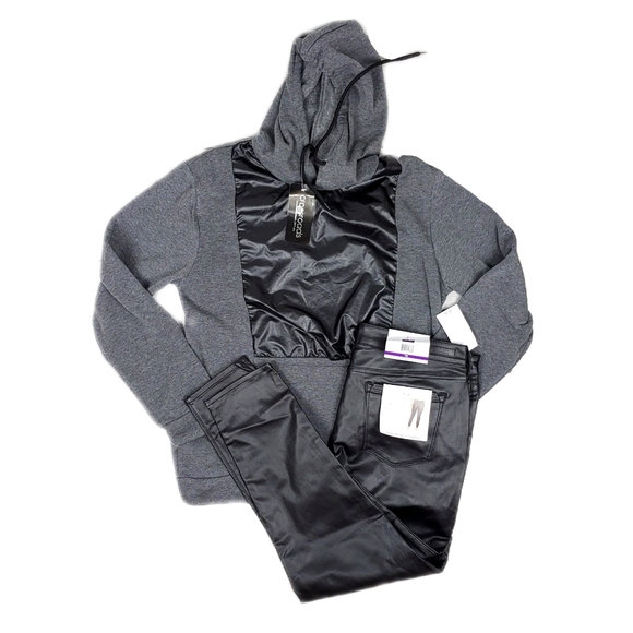 NWT Sanctuary Blk Coated Skinny Jeans 16 + Hoodie - Picture 13 of 13